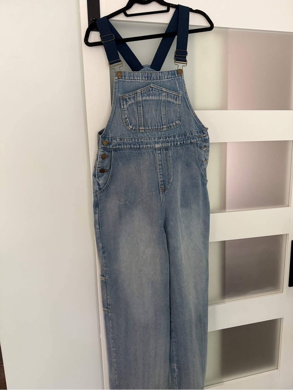 Cider Light Blue Denim Overalls with Navy Straps